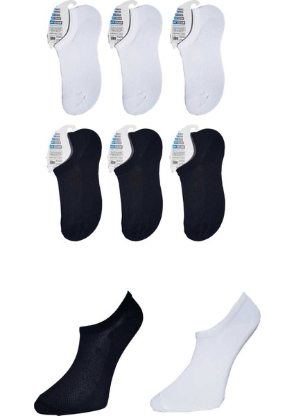 Erkek Siyah Ve Beyaz Görünmez Çorap 6 Çift
