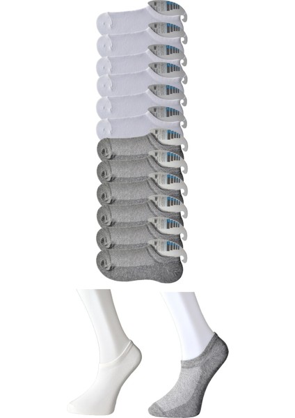Gri Ve Beyaz Erkek Görünmez Çorap 12 Çift