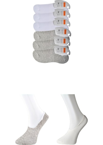 Erkek Gri Ve Beyaz Babet Çorap 6 Çift