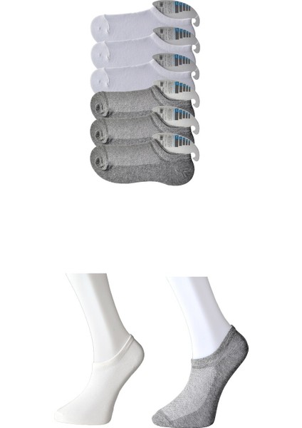 Erkek Gri Ve Beyaz Görünmez Çorap 6 Çift