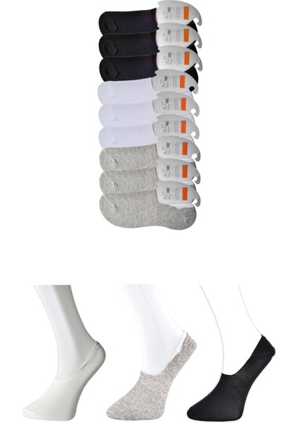 Siyah Gri Ve Beyaz Erkek Babet Çorap 9 Çift