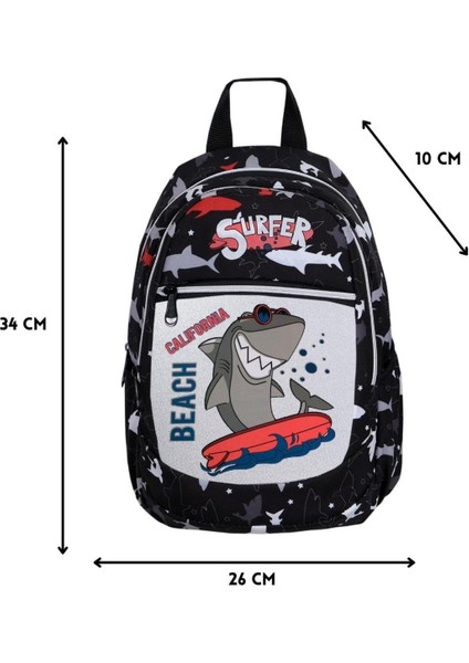 Anaokul Sırt Çantası Kız Erkek Unisex Ortopedik Astarlı Su Geçirmez 5 6 7 Yaş Köpek Balığı Siyah