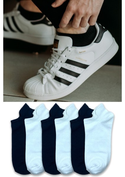 6'Lı Siyah Beyaz Erkek Patik Çorap Seti ( Ekonomik Paket )