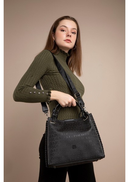 Kadın Örgülü 4 Bölmeli Omuz Çantası ve El Çantası 4031-GD