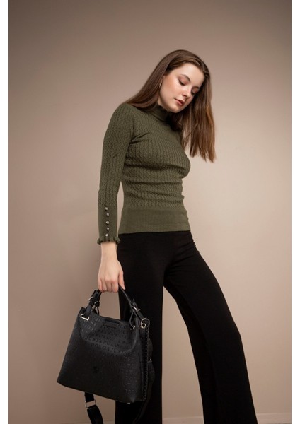 Kadın Örgülü 4 Bölmeli Omuz Çantası ve El Çantası 4031-GD indirimleri