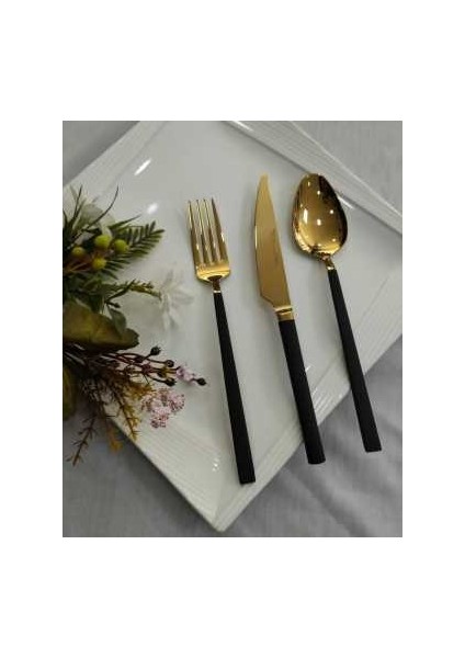 Stayle Siyah Gold 18 Parça Çatal Kaşık Bıçak Set