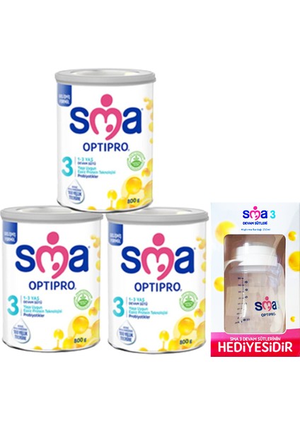 Optipro Probiyotikli 3 1-3 Yaş Devam Sütü 800 gr x 3 Adet / Biberon Hediyeli