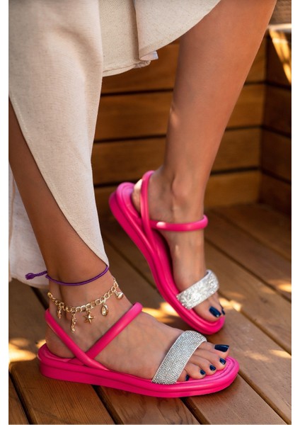 Christi Taş Detaylı Günlük Kadın Sanadlet Fuşya