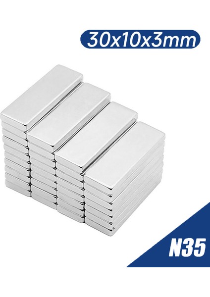 Öşeli Neodyum Mıknatıs Dikdörtgen 30X10X3 mm - 5 Adet