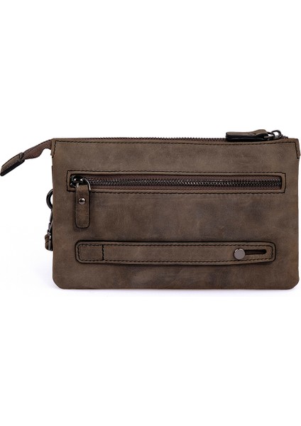 Kangaroo Kıngdom Hakiki Deri Crazy Horse Gri Erkek El Portföy Clutch Çantası 5488-ZG
