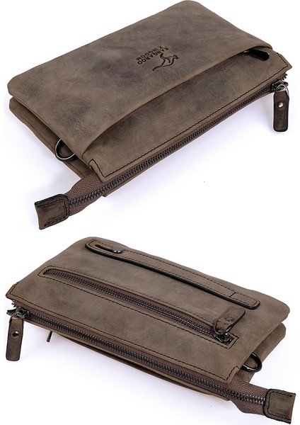 Kangaroo Kıngdom Hakiki Deri Crazy Horse Gri Erkek El Portföy Clutch Çantası 5488-ZG fırsatları