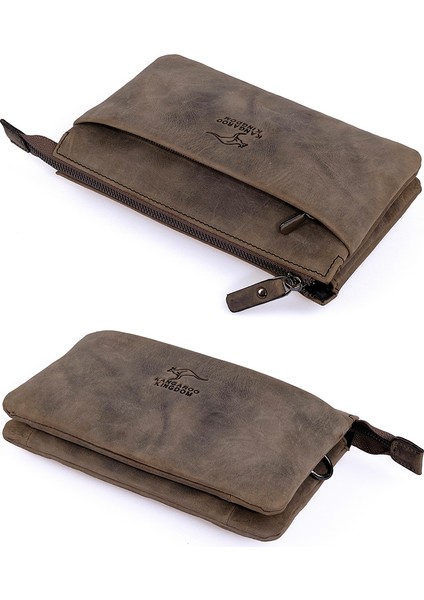 Kangaroo Kıngdom Hakiki Deri Crazy Horse Gri Erkek El Portföy Clutch Çantası 5488-ZG indirimleri