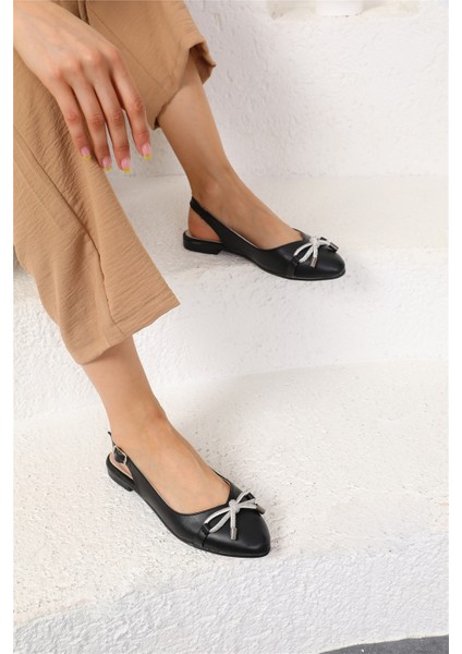 Shoes Kadın Sanfa Siyah Fiyonk Detaylı Babet fiyatları