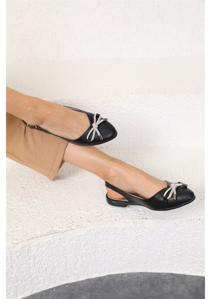 Shoes Kadın Sanfa Siyah Fiyonk Detaylı Babet modelleri