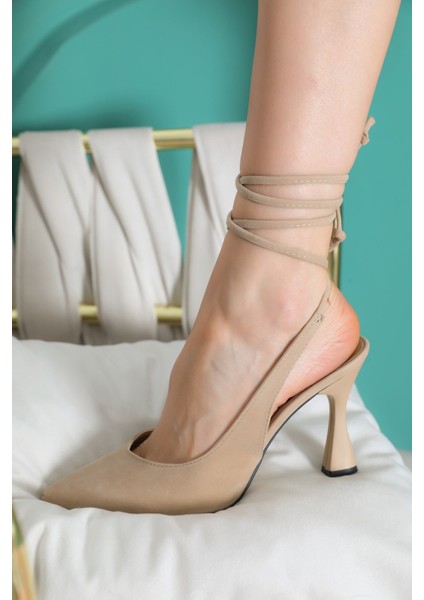 Shoes Kadın Ten Süet Bağlamalı Stiletto Ayakkabı fiyatları