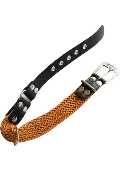 Köpek boyun tasması hakiki deri örgülü kemer kolon kahverengi kalınlık:4mm genişlik:2,5cm boyun ölçüsü:M.32-40cm ayarlamalı dog collar T5-22M