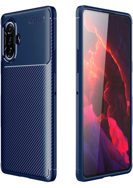 Kzy Xiaomi Redmi K40 Gaming Kılıf Karbon Tasarım Silikon Arka Kapak - Lacivert