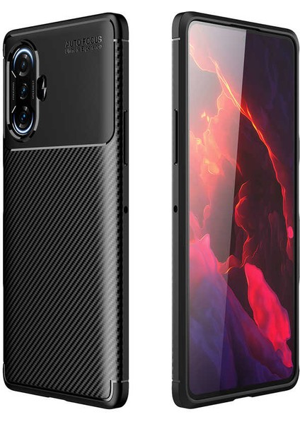 Caseworld Xiaomi Redmi K40 Gaming Kılıf Karbon Tasarım Silikon Arka Kapak - Siyah