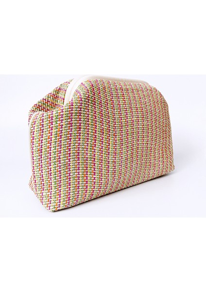 Kadın Krem Biyeli Renkli Jüt Hasır Clutch El Çantası