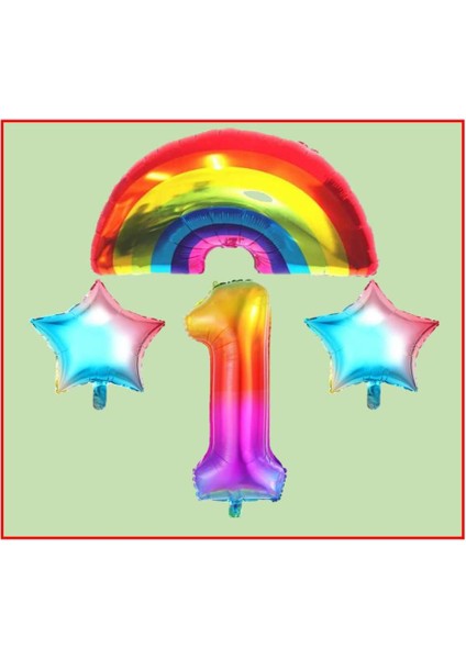 Gökkuşağı Yıldız Temalı 1 Yaş Doğum Günü Parti Seti