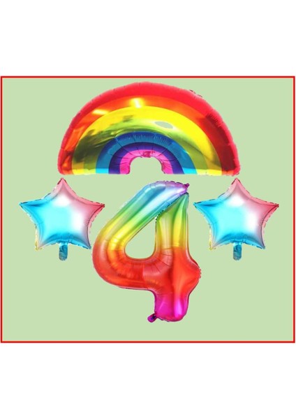 Gökkuşağı Yıldız Temalı 4 Yaş Doğum Günü Parti Seti