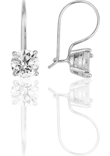 Gümüş Rodyumlu Çengelli 6 mm Zirkon Tek Taş Küpe