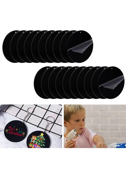 20 Adet Siyah Akrilik Süsleme Boşlukları Diy Anahtarlık Resim Çerçevesi (Yurt Dışından)