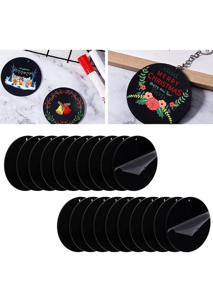 20 Adet Siyah Akrilik Süsleme Boşlukları Diy Anahtarlık Resim Çerçevesi (Yurt Dışından)