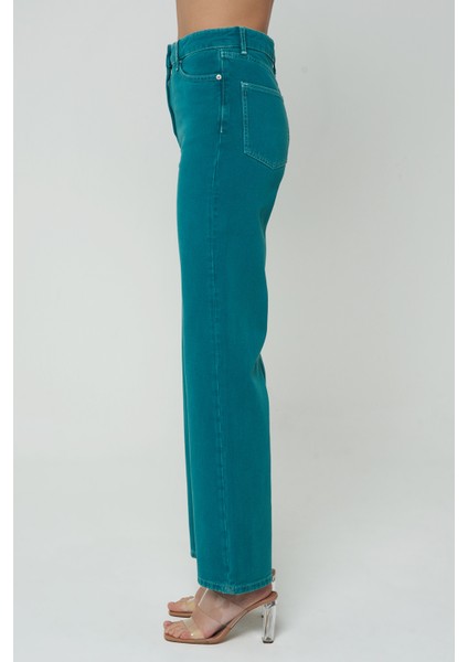 Diana Yeşil Dad Straight Fit Patı Fermuarlı Pantolon Jean C 4517-049 fırsatları