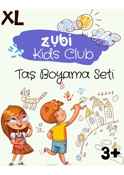 Taş Boyama Xl 3 Yaş Üstü Çocuklar Için Zeka Geliştirici 6 Renk Akrilik Boyalı Fırçalı Aktivite Seti