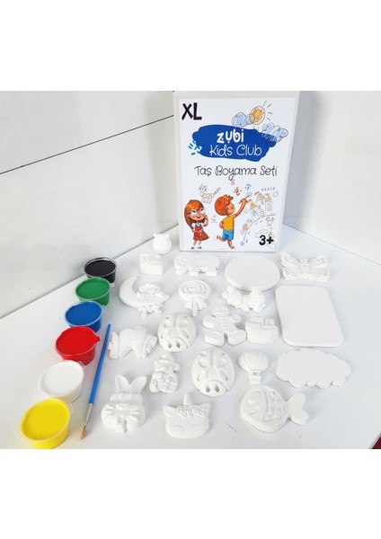 Taş Boyama Xl 3 Yaş Üstü Çocuklar Için Zeka Geliştirici 6 Renk Akrilik Boyalı Fırçalı Aktivite Seti