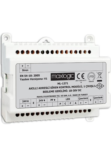 ML-1371/M Maxlogic Adresli Siren Kontrol Modülü, 1 Çıkış, Marin