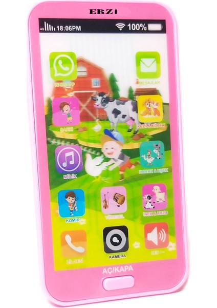Oyuncak Dokunmatik Cep Telefonu Türkçe Sesli 12 Fonksiyonlu Pembe