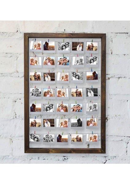 Kişiye Özel 35 Fotoğraflı Doğal Ahşap Ipli Mandallı Fotoğraf Çerçevesi 66X96CM