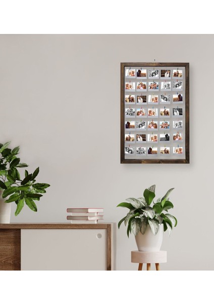 Kişiye Özel 35 Fotoğraflı Doğal Ahşap Ipli Mandallı Fotoğraf Çerçevesi 66X96CM fiyatları