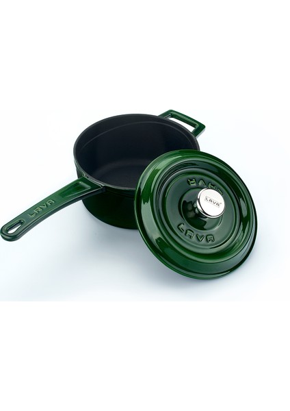 Döküm Yuvarlak Sos Tenceresi Metal Saplı Çap(Ø16 Cm, Majolica Yeşil
