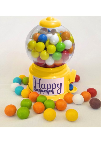 Kişiye Özel Happy Birthday Nostaljik Mini Sakız Makinası Sarı-3