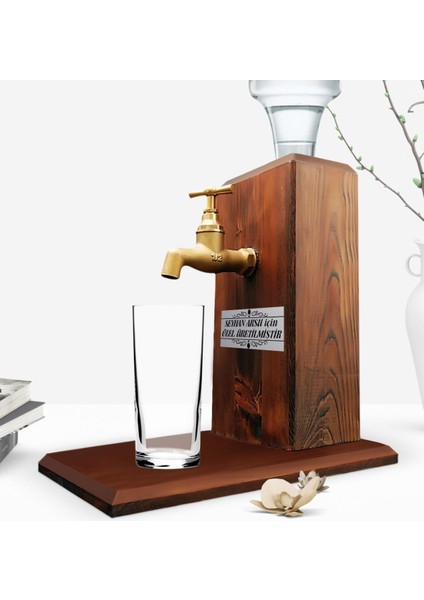 Kişiye Özel Üretim Musluklu Doğal Ahşap Rakı Standı - Ceviz