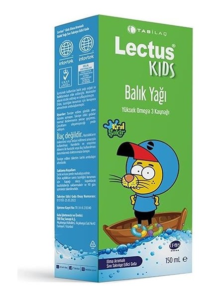 Tab Ilaç Kral Şakir Balık Yağı Elma Aromalı Şurup 150 ml