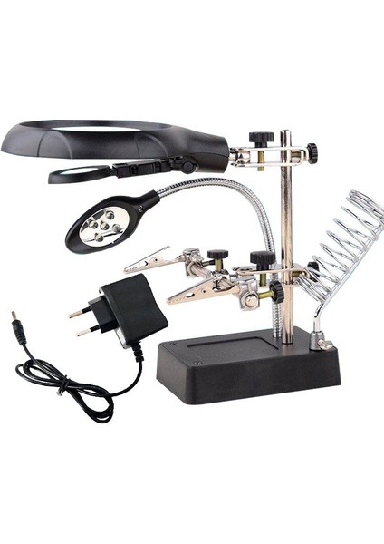 Masaüstü Işıklı Büyüteç Havya Sehpası Mini Tutucu Pilli+Adaptörlü fiyatları