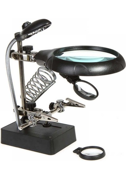 Masaüstü Işıklı Büyüteç Havya Sehpası Mini Tutucu Pilli+Adaptörlü modelleri