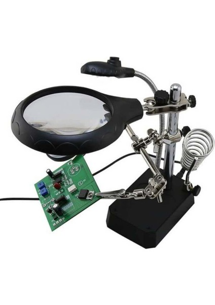 Masaüstü Işıklı Büyüteç Havya Sehpası Mini Tutucu Pilli+Adaptörlü fırsatları