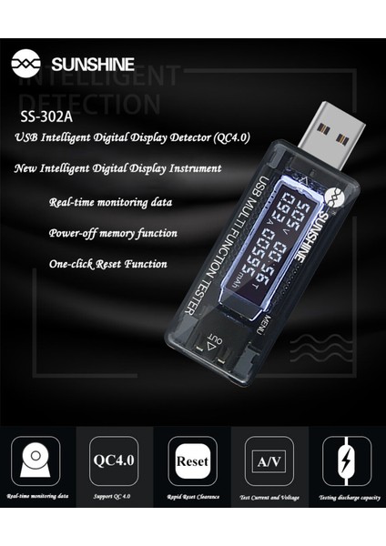 USB Şarj Akım Voltaj Test Cihazı USB Arıza Tespit Cihazı SS-302A