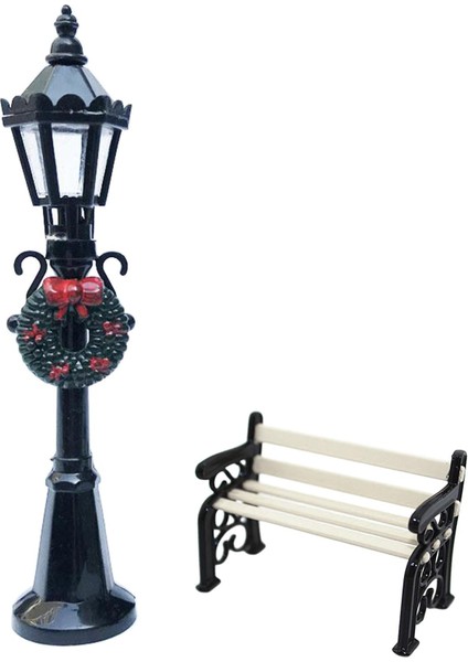 Park Tezgahı ve Lampost Street Light Set Dollhouse Minyatür (Yurt Dışından)