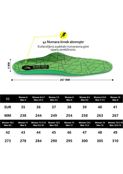 Black Deer Dynamic Ayakkabı Iç Tabanı,Spor Tabanlık,Ayakkabı Tabanlığı,Erkek,Kadın,Triangle Yeşil