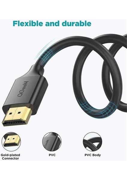 Qgeem QG-AV16 4K HDMI Kablo 305 cm Görüntü Aktarım Kablosu HDMI 2.0 Altın Kaplama Uçlar