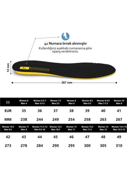 Black Deer  X15 Yumuşak Ortopedik Tabanlık,Rahat Tabanlık,Konfor Tabanı,Spor Tabanlığı,Erkek,Kadın, Siyah