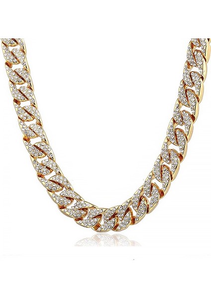 13 mm. Kalın 60 cm. Taşlı Gold Alloy Erkek Zincir ek21sr