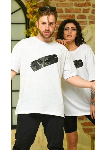Sevgili Kombini Çift Unicex Baskılı Tişört Beyaz