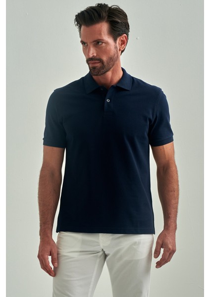 Pike Düğmeli Balenli Polo Yaka Lacivert Erkek T-Shirt TS22Y22013_D39